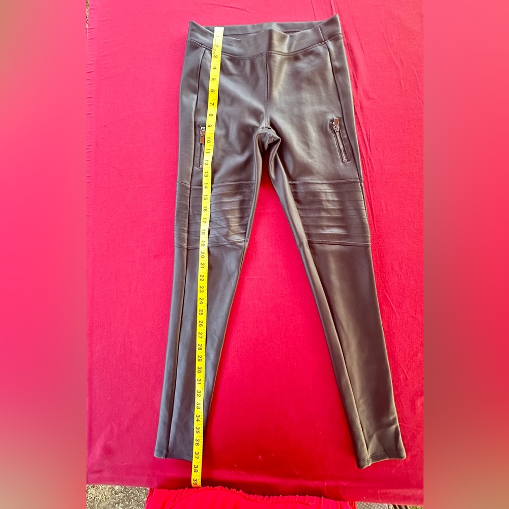Black Faux Leather Pants with Zipper Details